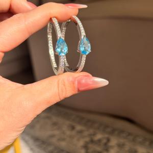 ARGOLA MOISSANITE E PEDRA NATURAL SKY BLUE