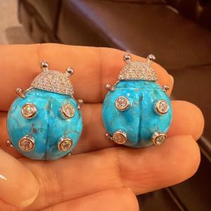 BRINCO JOANINHA MOISSANITE E TURQUESA NATURAL